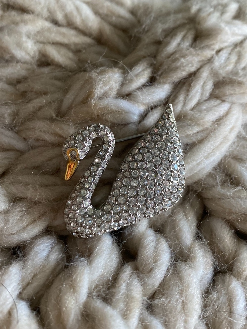 Swarovski Clear Crystal Swan Brooch with Gold Beak